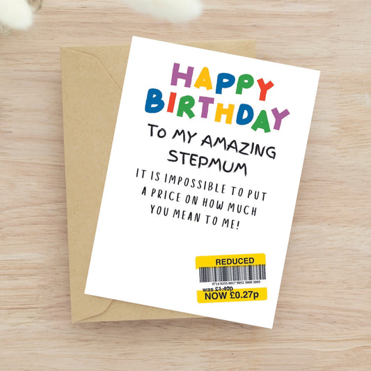 Funny Birthday Card For Stepmum - Reduced Sticker.