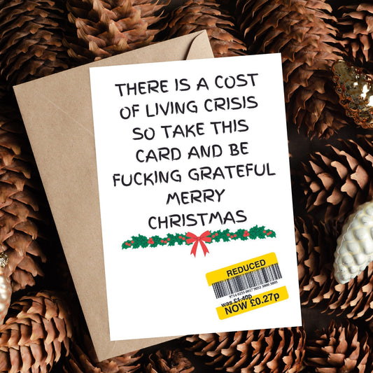 Funny Christmas Card - Reduced Sticker - Cost Of Living