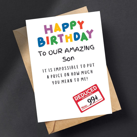 Funny Birthday Card For 'Our' Son - Dollar Reduced Sticker