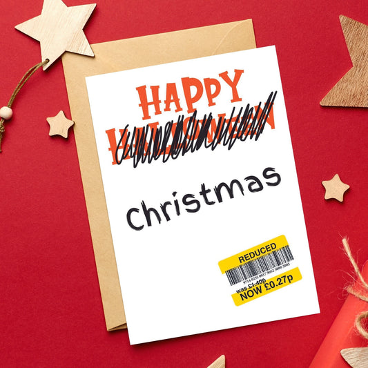 Funny 'Reduced Sticker' Christmas Card - Halloween