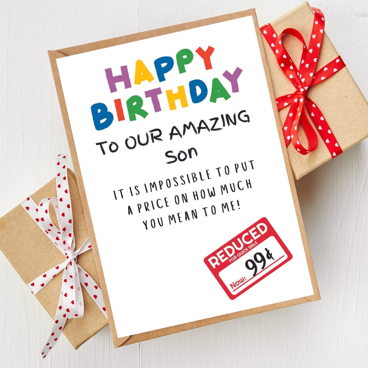 Funny Birthday Card For 'Our' Son - Dollar Reduced Sticker