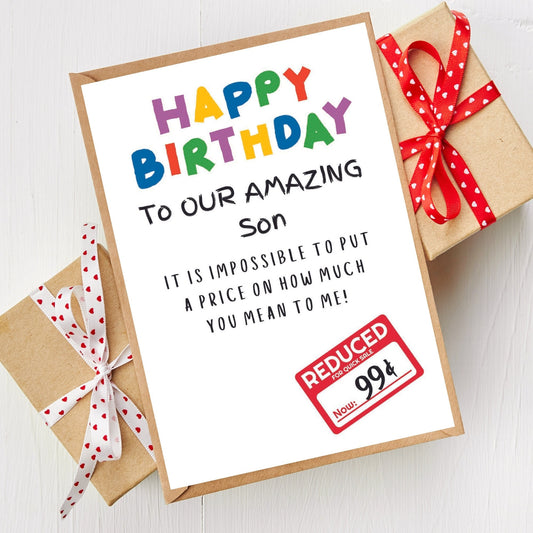 Funny Birthday Card For 'Our' Son - Dollar Reduced Sticker