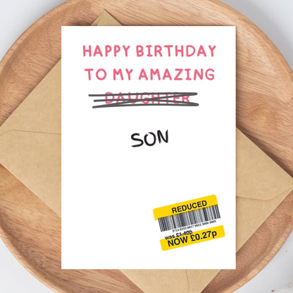 Funny Birthday Card For 'My' Son - Reduced Sticker