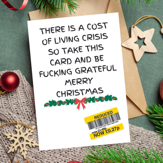 Funny Christmas Card - Reduced Sticker - Cost Of Living