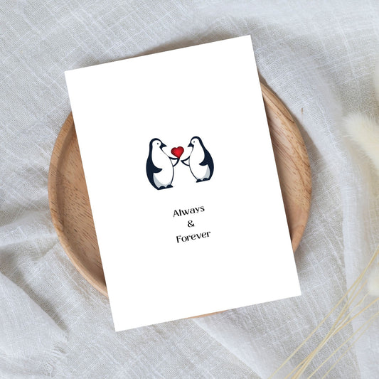 Cute Anniversary/Valentines Card - Penguins - Always And Forever