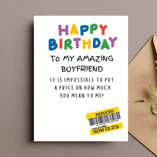 Funny Birthday Card For Boyfriend - Reduced Sticker